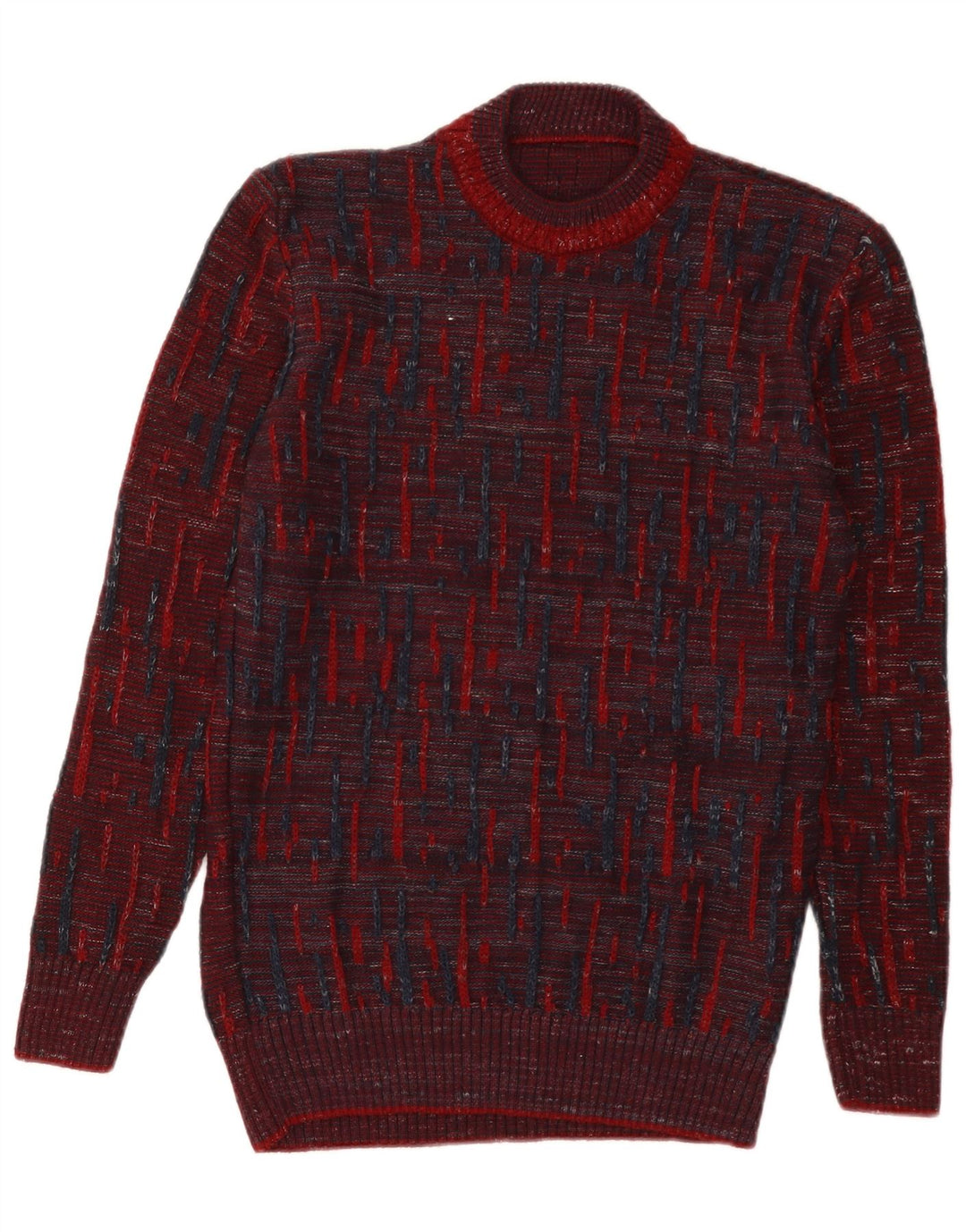 Vintage ženski džemper s kornjačevim ovratnikom UK 12 srednje tamnocrvene pruge