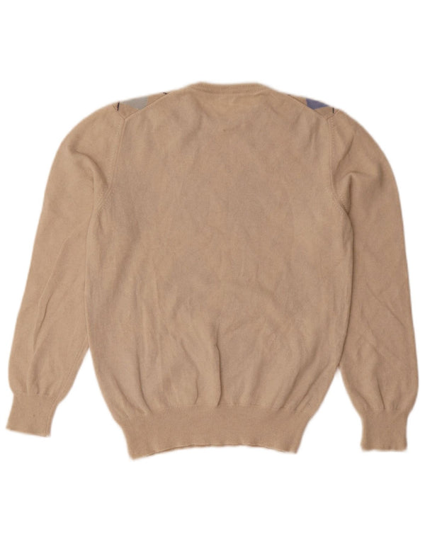 Vintage ženski džemper s okruglim izrezom UK 8 Small Beige Argyle/Diamond