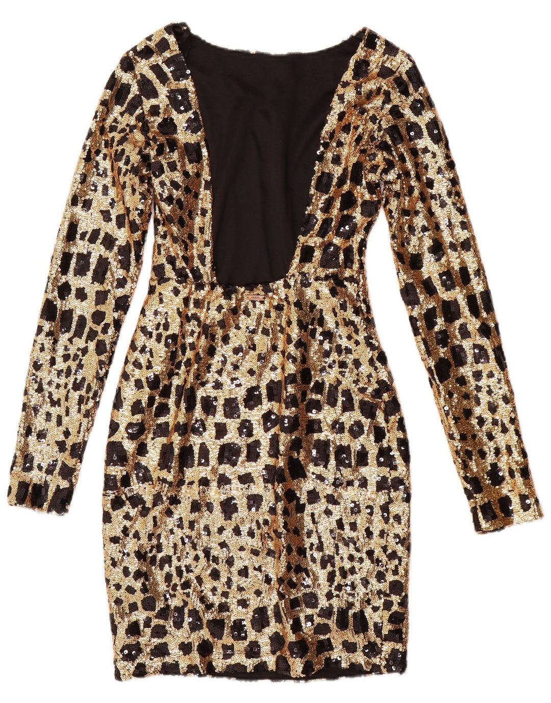 GUESS Ženska haljina s dugim rukavima i šljokicama uz kroj UK 6 XS zlatne geometrije