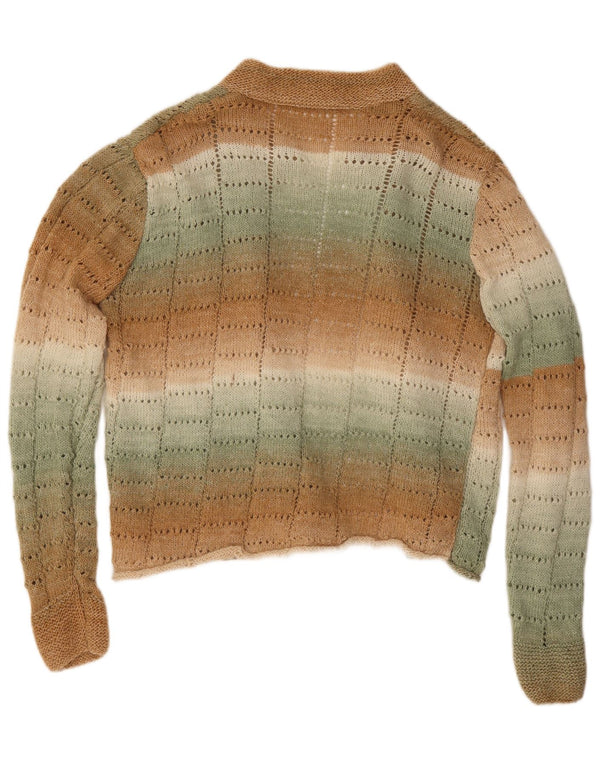 Vintage ženski otvoreni kardigan pulover UK 18 XL smeđe na pruge