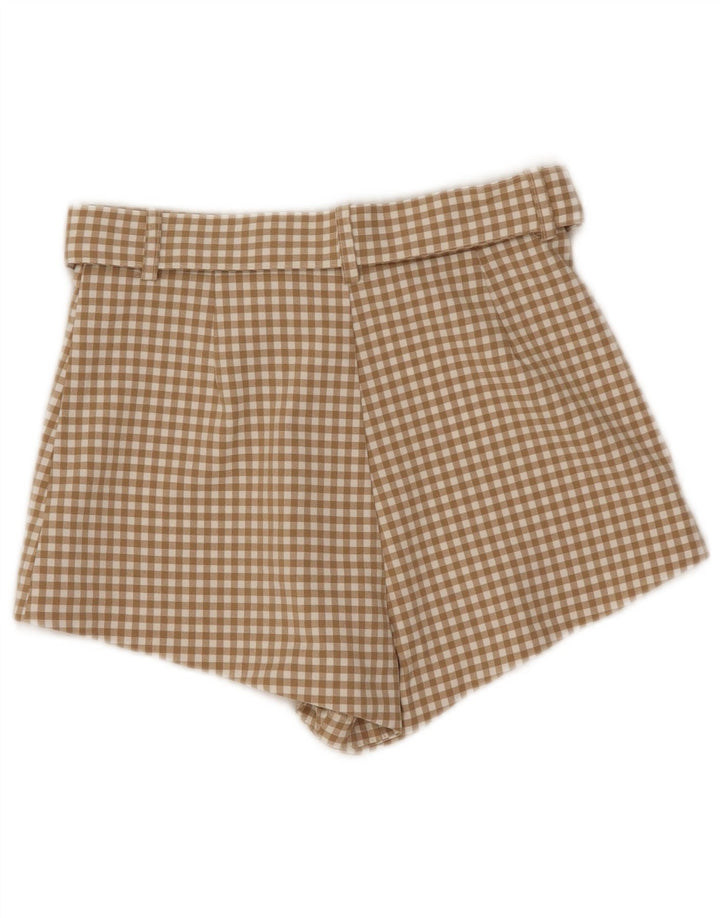Zara ženske vruće hlačice visokog struka male W26 bež gingham poliester