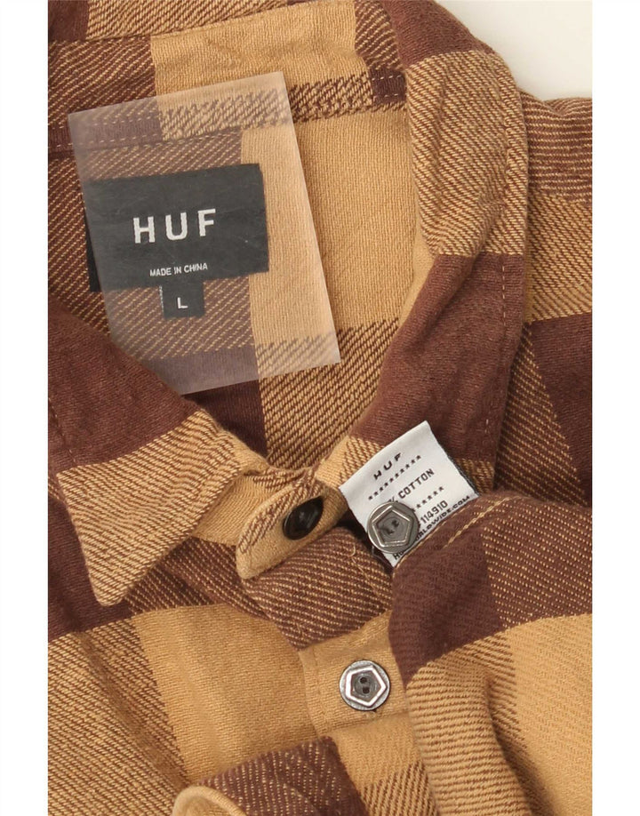 HUF Muška flanelska košulja, veliki smeđi pamuk od ginghama