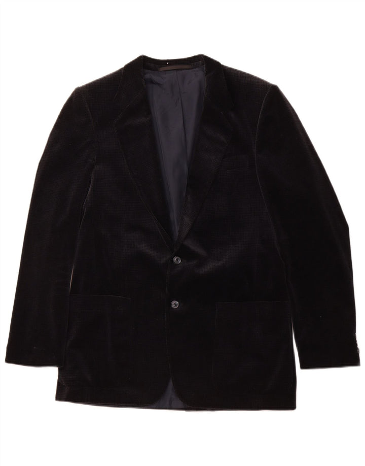 Vintage muška baršunasta sako jakna UK 36 Mali mornarsko plavi pamuk u obliku ptičje zube