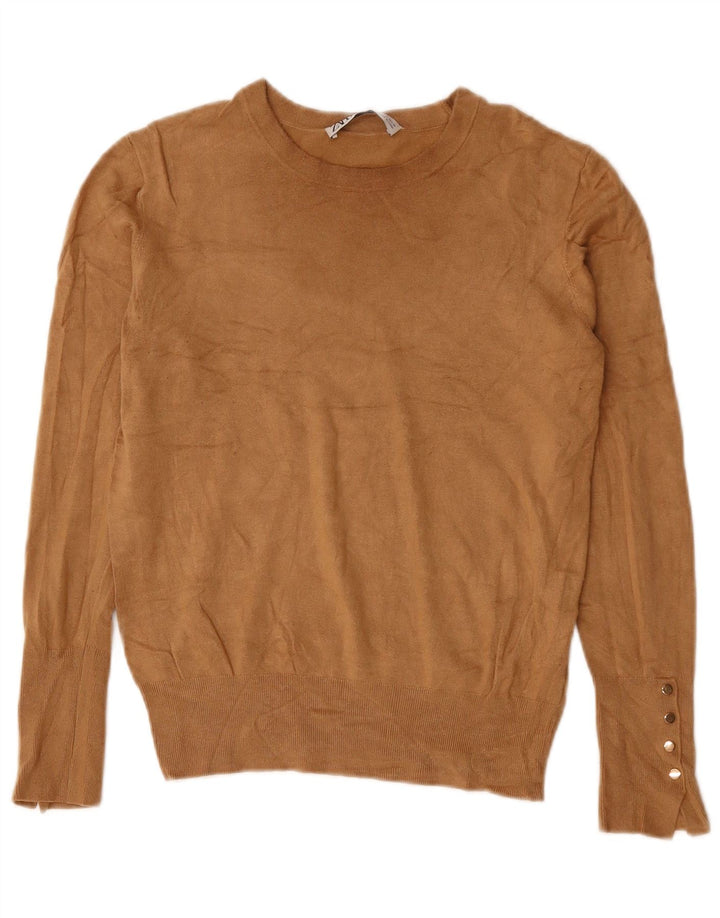 ZARA ženski džemper s veznim izrezom UK 12 Srednje smeđa viskoza