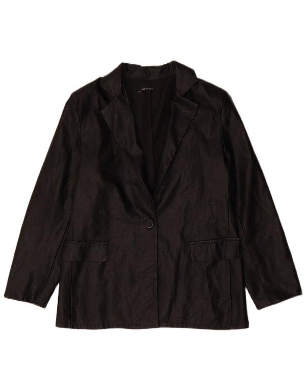 VINTAGE ženska jakna od umjetne kože s jednim gumbom UK 12 srednje crna