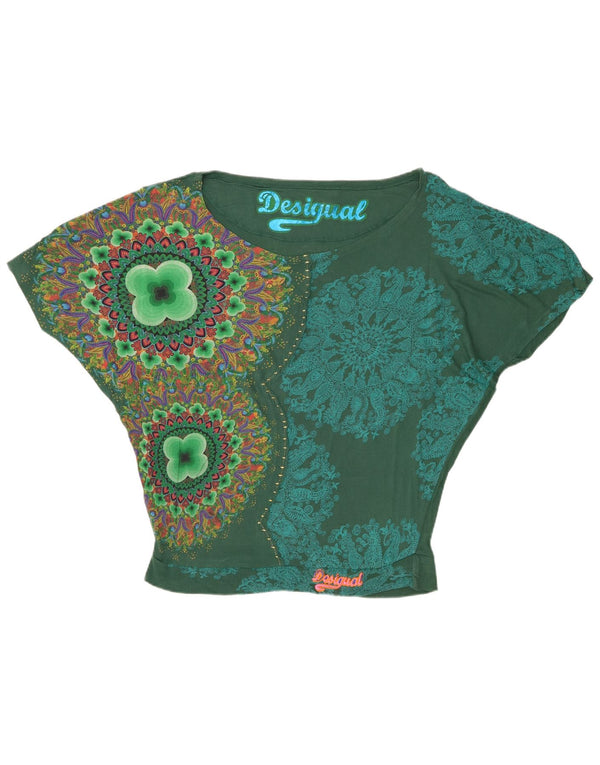 Desigual gornji dio ženske bluze s grafičkim krilima šišmiša UK 14 srednje zelene boje