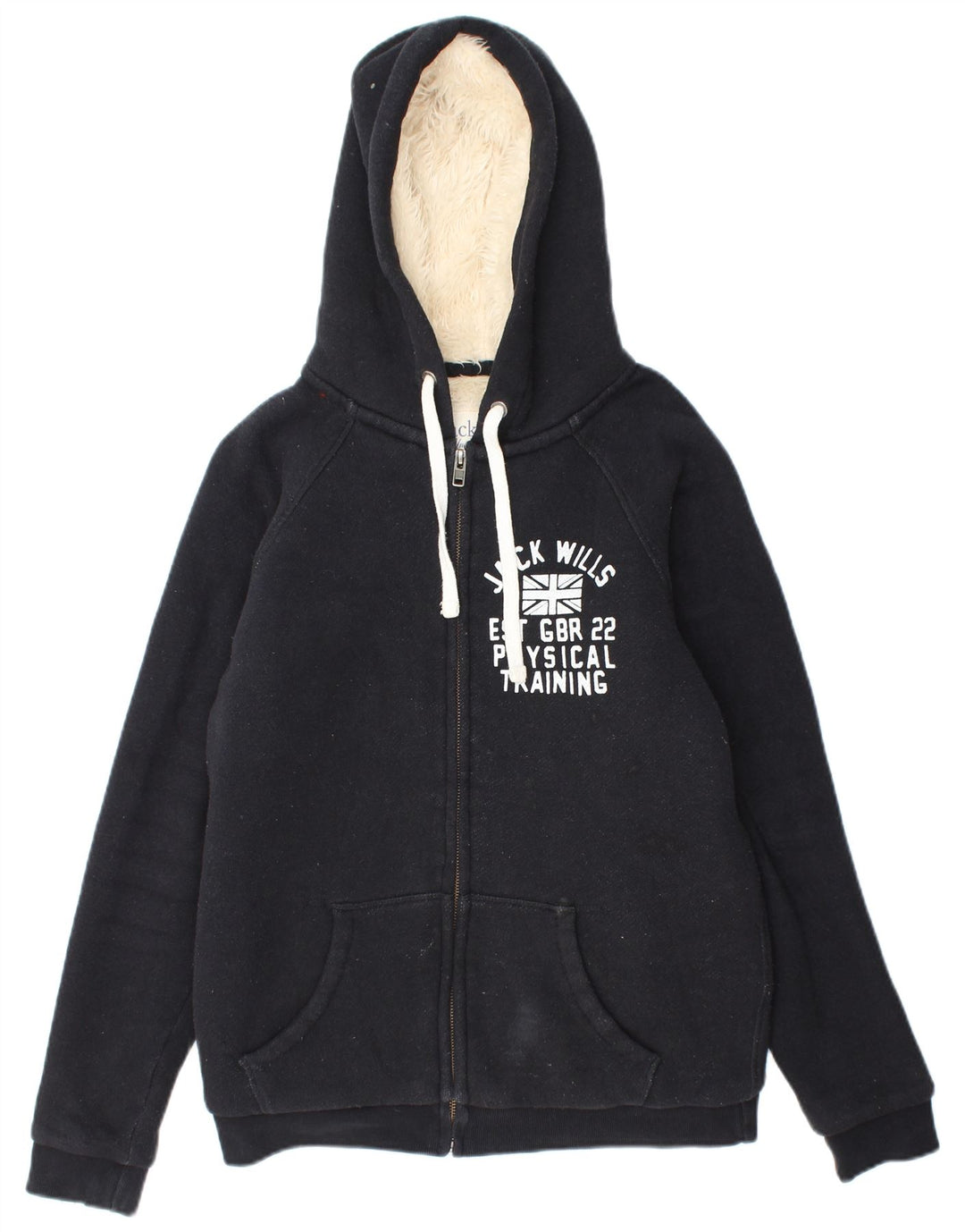 JACK WILLS Ženska pulover s kapuljačom Sherpa Graphic Zip UK 10 Mala crna