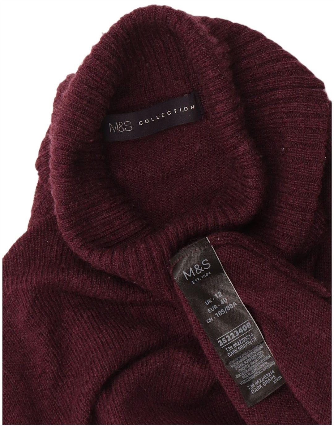 Marks & Spencer ženski pulover s rol izrezom UK 12 Srednje tamnocrvena vuna