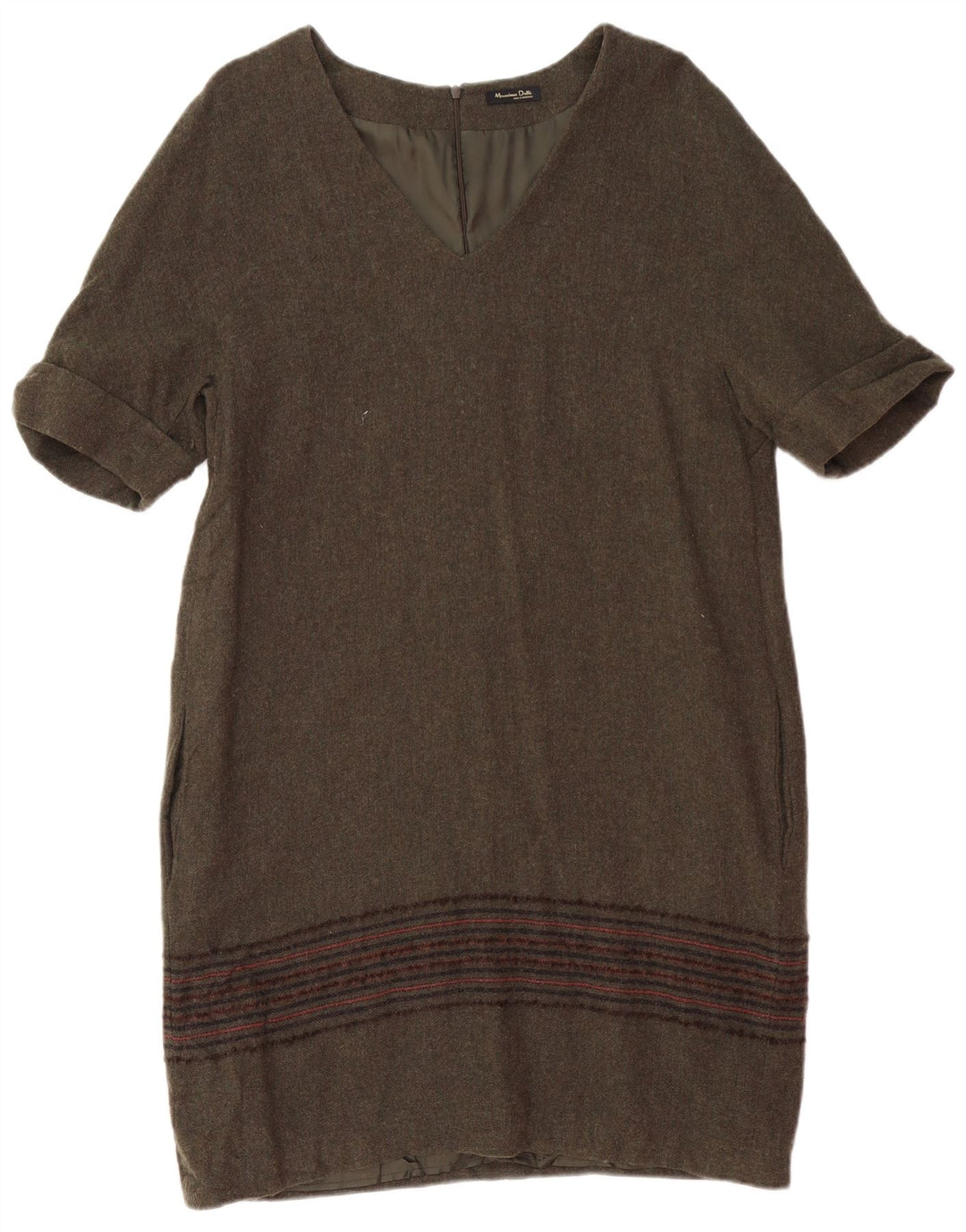 MASSIMO DUTTI Ženska shift haljina UK 14 Large kaki prugaste vune