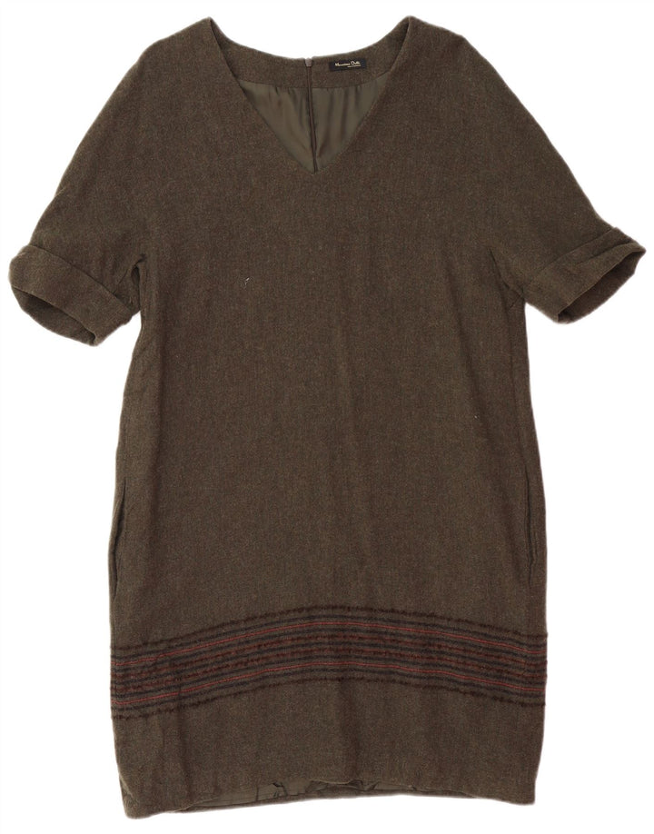 MASSIMO DUTTI Ženska shift haljina UK 14 Large kaki prugaste vune