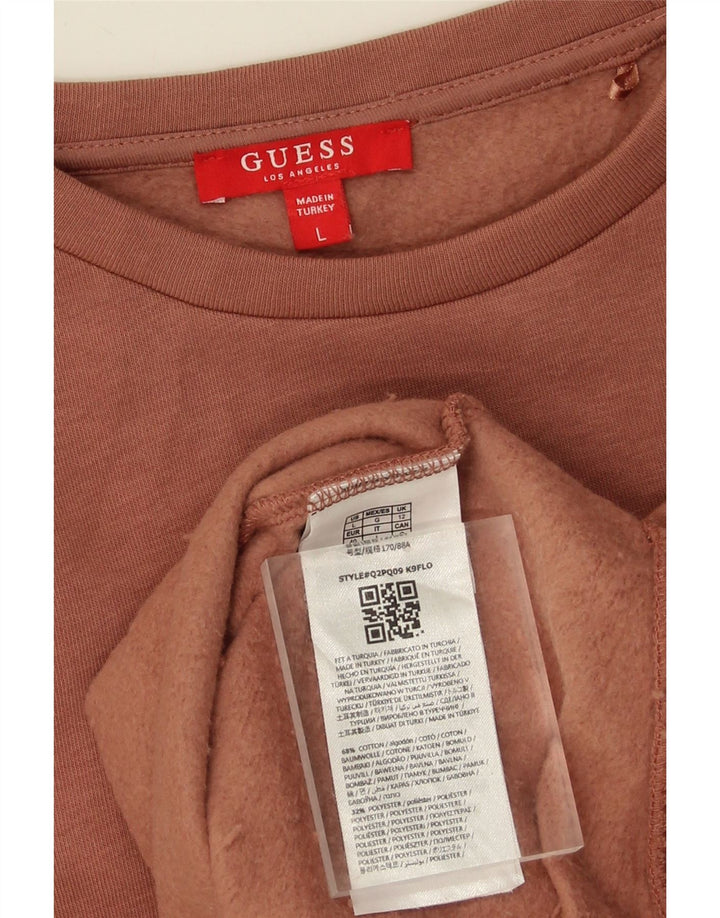 GUESS Womens Oversized Graphic Sweatshirt Jumper UK 12 Medium Brown Cotton Vintage Guess and Second-Hand Guess from Messina Hembry 