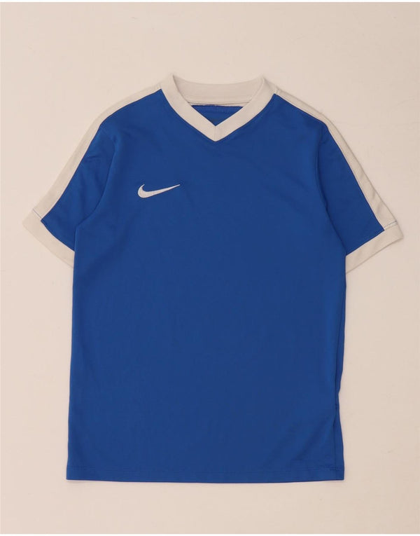 NIKE Boys Dri Fit T-Shirt Top 10-11 Years Medium Blue Colourblock
