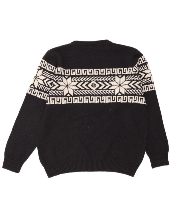 Vintage muški džemper s okruglim izrezom XL tamnoplavi Fair Isle poliakril