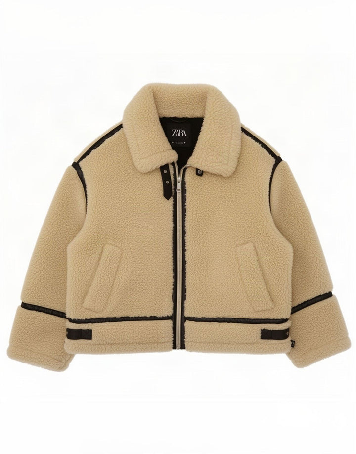 Zara ženska prevelika Sherpa jakna UK 14 Large Beige Colourblock