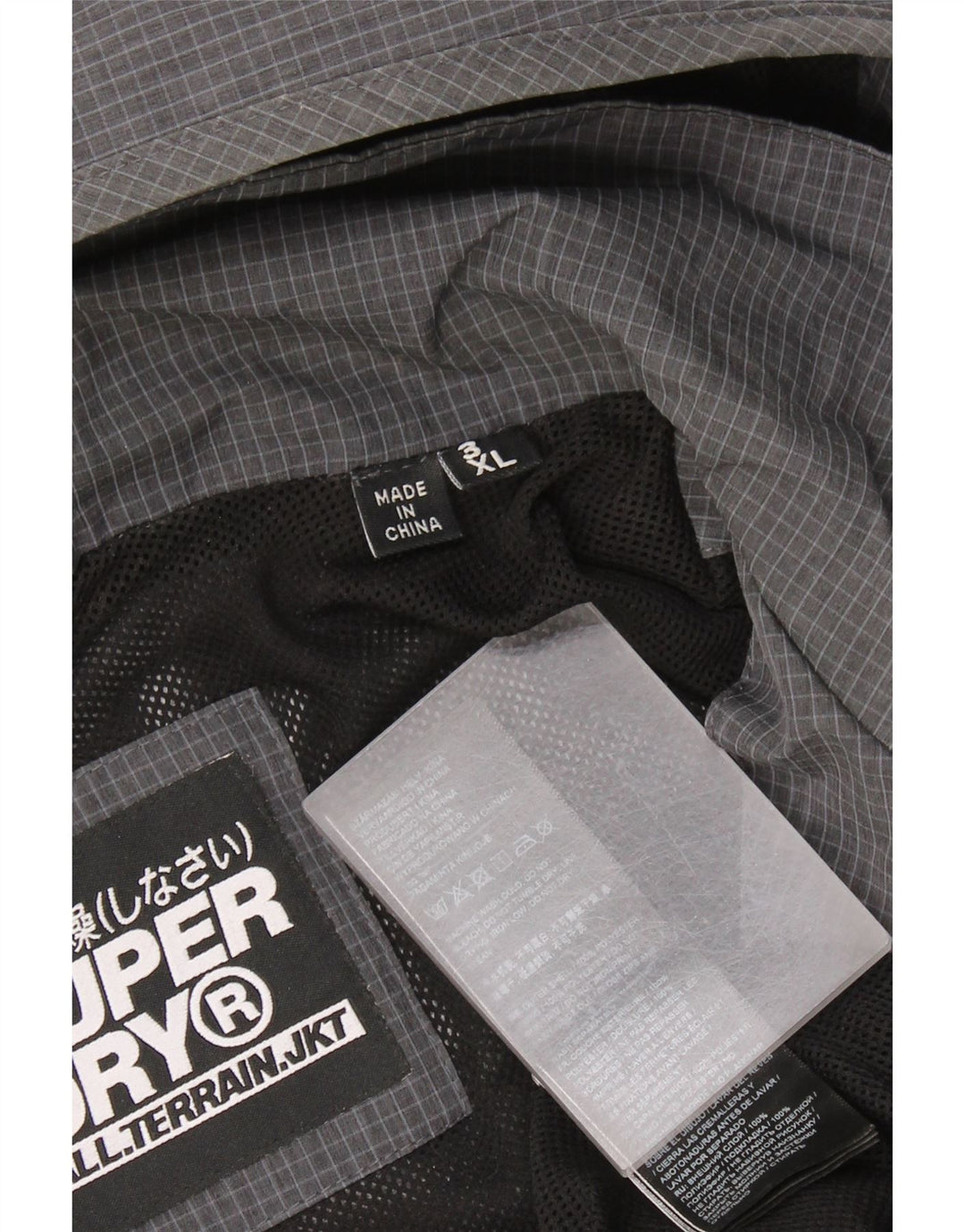 Superdry muška kišna jakna s kapuljačom UK 46 3XL sivi karirani poliester