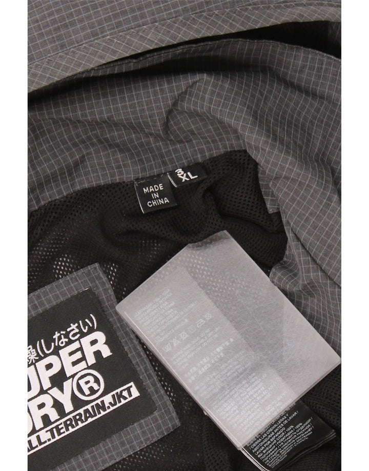 Superdry muška kišna jakna s kapuljačom UK 46 3XL sivi karirani poliester