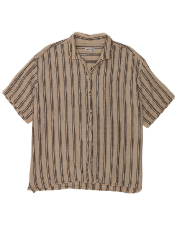 Jack & Jones muška košulja kratkih rukava XL bež prugasti pamuk