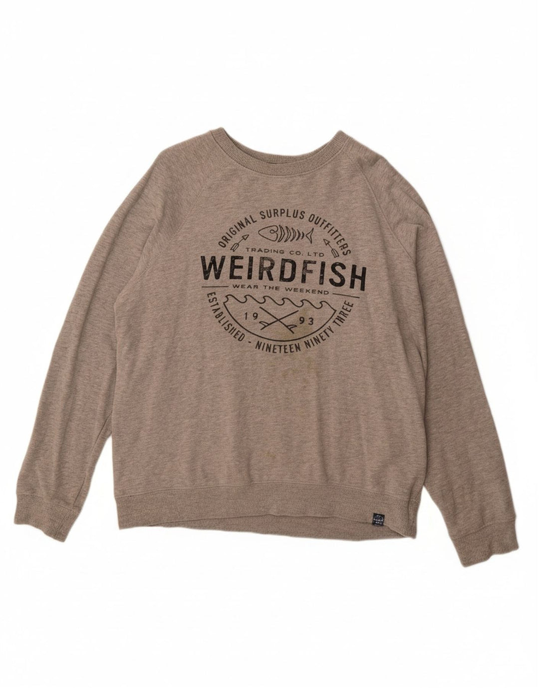 WEIRD FISH Mens Graphic Sweatshirt Jumper Large Grey Cotton