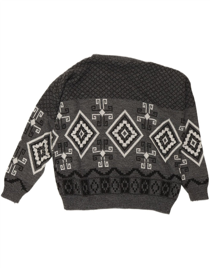 VINTAGE Mens Crew Neck Jumper Sweater Medium Grey Argyle/Diamond Acrylic Vintage Vintage and Second-Hand Vintage from Messina Hembry 