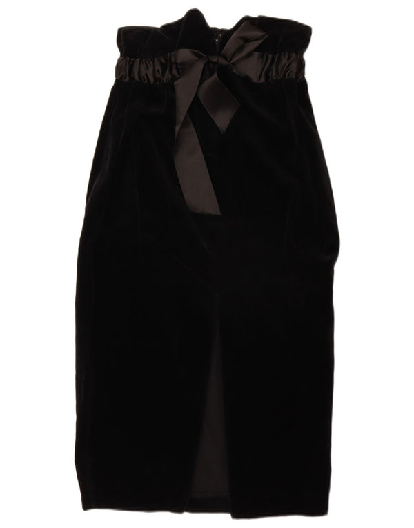 Vintage Womens Velvet Midi Skirt W26 Small Black