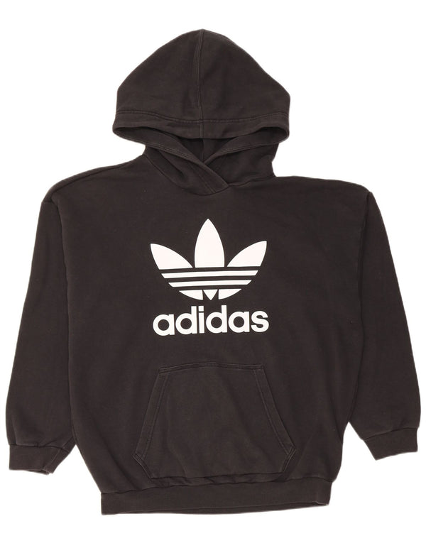 Adidas Womens Graphic Oversized Hoodie Jumper UK 14 Medium Black Cotton