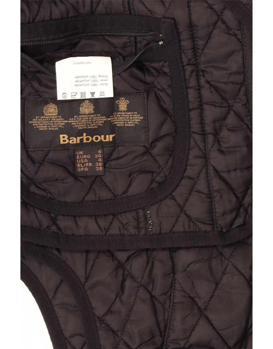 Barbour Ženska prošivena jakna UK 8 Mala crna poliamidna