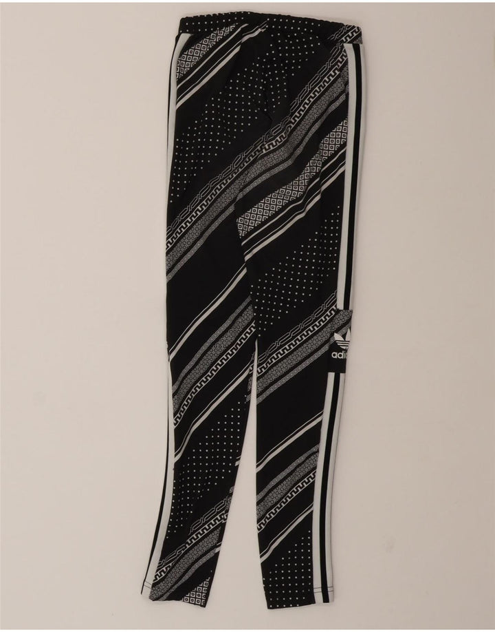 ADIDAS Womens Leggings UK 8 Small Black Striped Polyester Vintage Adidas and Second-Hand Adidas from Messina Hembry 