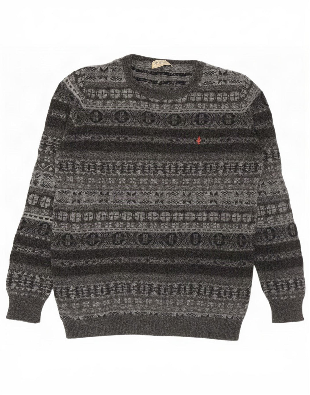 Marlboro Classics muški džemper s okruglim izrezom 2XL Sivi Fair Isle vuneni