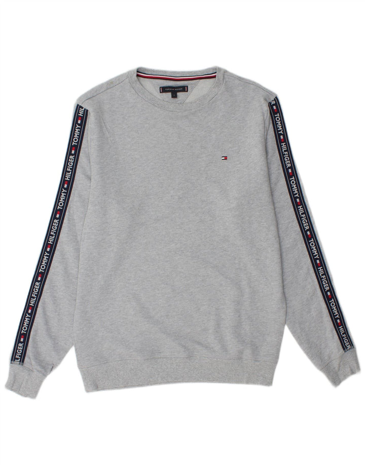 TOMMY HILFIGER Mens Graphic Sweatshirt Jumper Large Grey Cotton