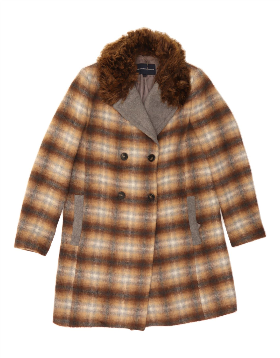 FRENCH CONNECTION Womens Overcoat UK 12 Medium  Brown Check Acrylic Vintage French Connection and Second-Hand French Connection from Messina Hembry 