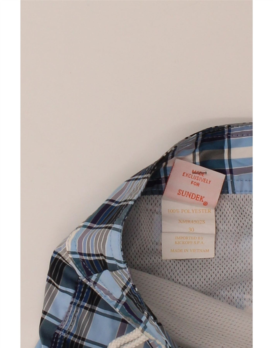 SUNDEK Mens Swimming Shorts Medium Blue Check Polyester Vintage Sundek and Second-Hand Sundek from Messina Hembry 
