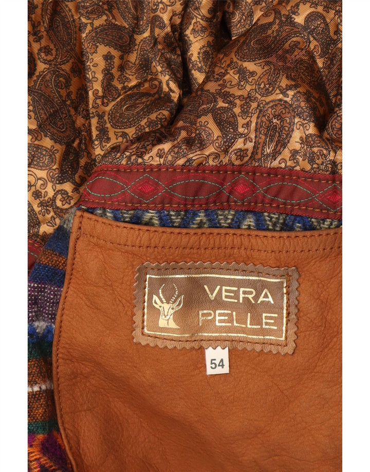 VINTAGE muška kožna jakna s kapuljačom EU 54 2XL smeđa koža