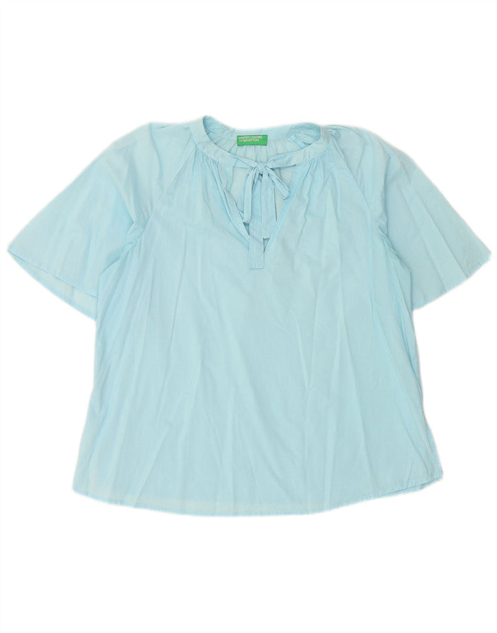 BENETTON Womens Oversized Blouse Top UK 6 XS Blue Cotton