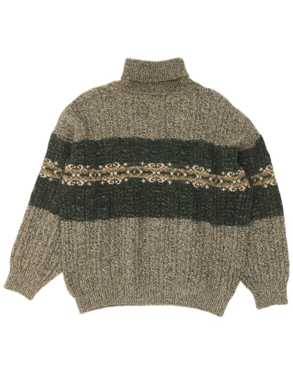 Vintage muški pulover s rol izrezom XL Green Fair Isle
