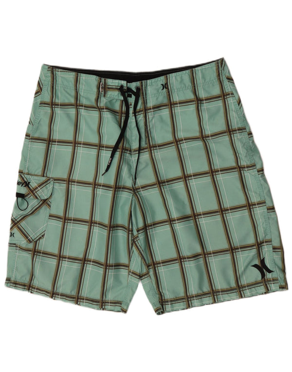 Hurley Mens Swimming Shorts Large  Green Check Polyester