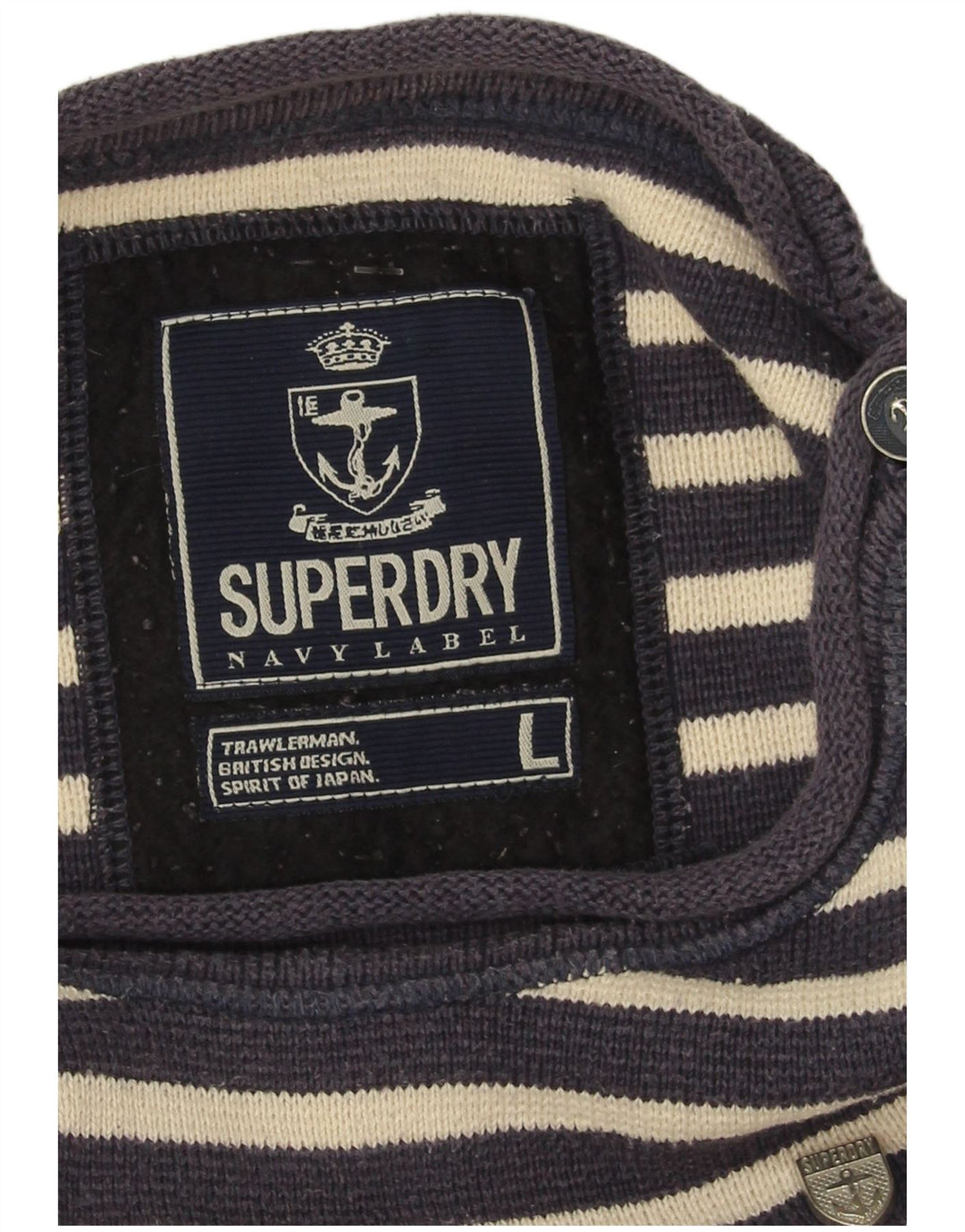 Superdry muški džemper s brodskim izrezom, veliki nautički tamnoplavi prugasti pulover