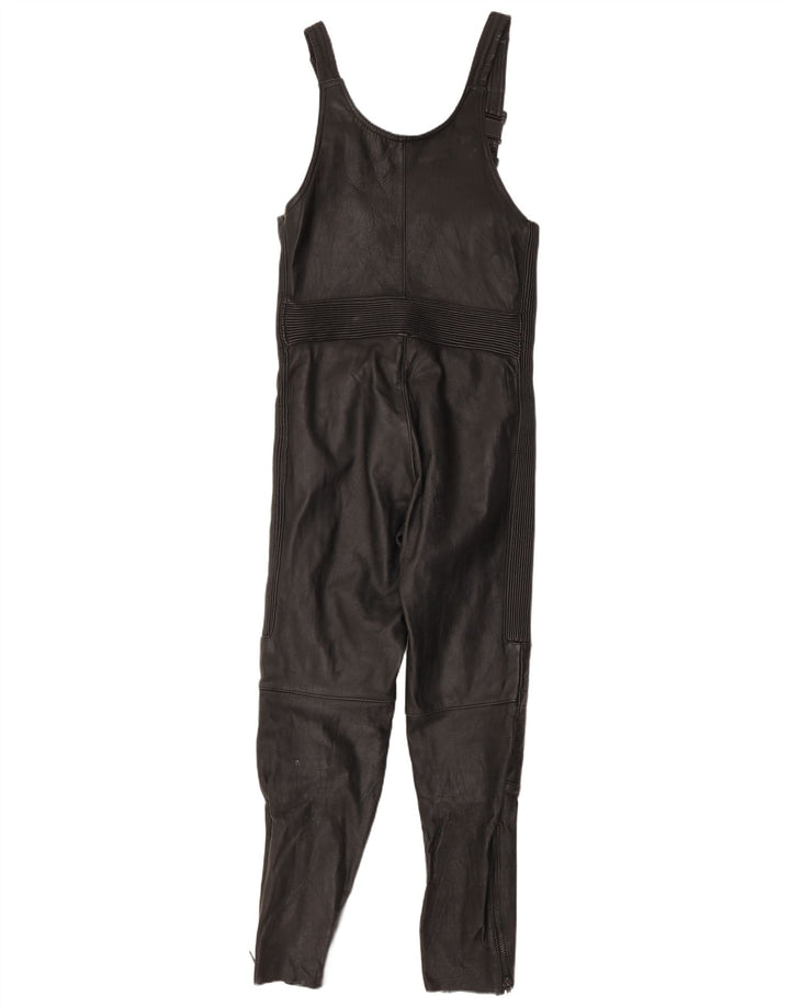 VINTAGE ženski kožni kombinezon bez rukava UK 12 Srednja crna koža