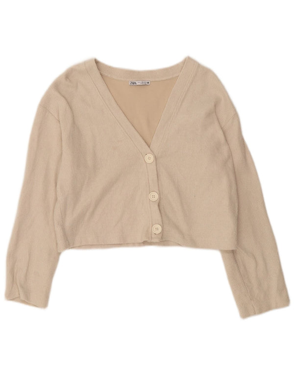 Zara ženski kratki kardigan pulover UK 14 srednje bež pamuk