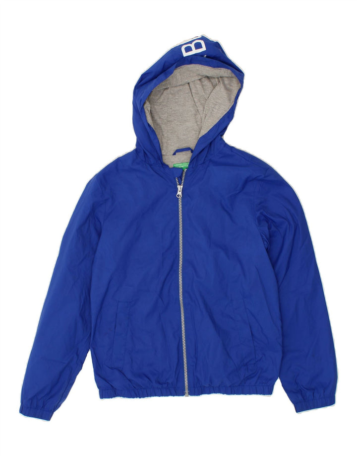 BENETTON Boys Graphic Hooded Rain Jacket 10-11 Years XL Blue Polyester Vintage Benetton and Second-Hand Benetton from Messina Hembry 