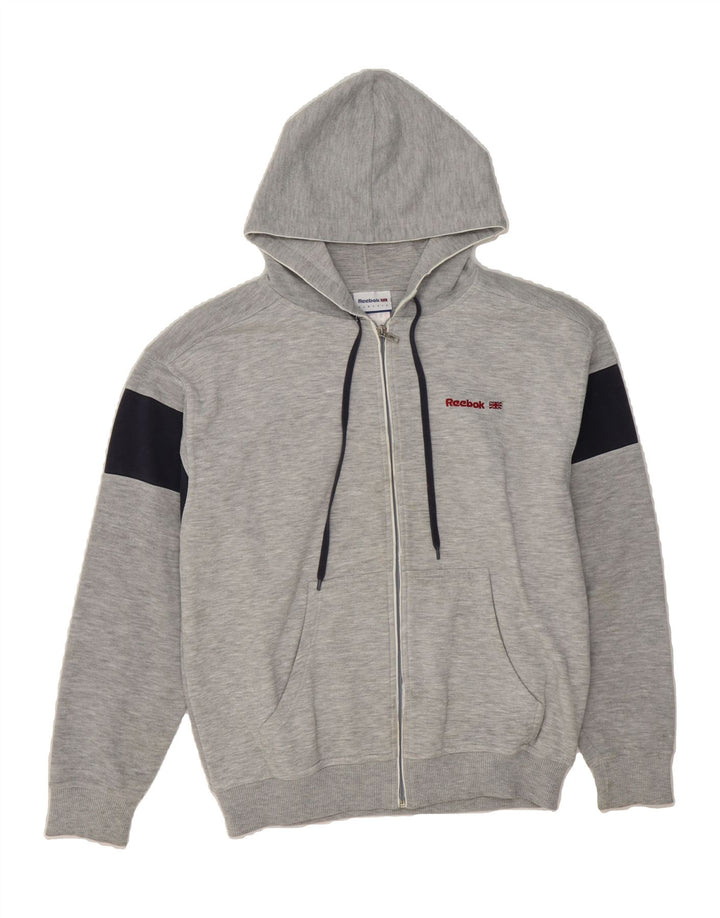 REEBOK Mens Graphic Zip Hoodie Sweater Small Grey Cotton Vintage Reebok and Second-Hand Reebok from Messina Hembry 