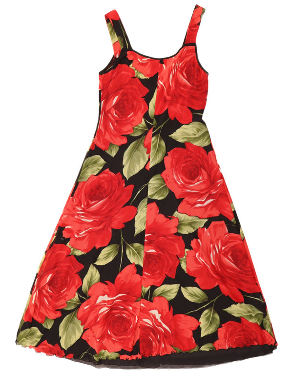 VINTAGE ženska maksi haljina bez rukava UK 12 srednje crna cvjetna poliamida