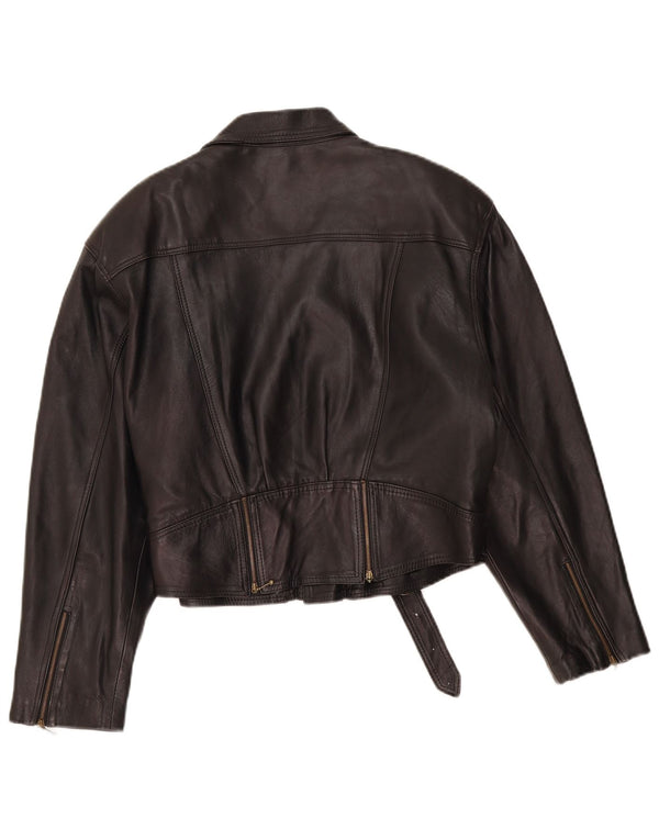 VINTAGE ženska kožna biciklistička jakna UK 14 Srednja crna koža