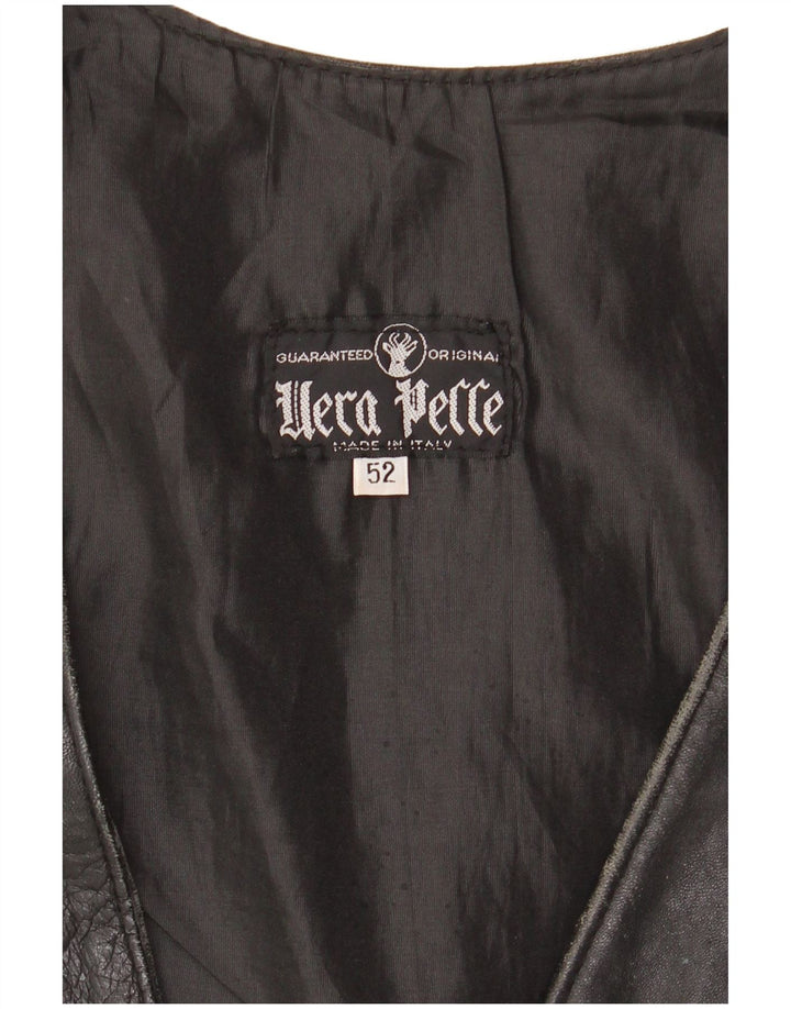 VINTAGE muški kožni prsluk IT 52 Veliki crni kožni