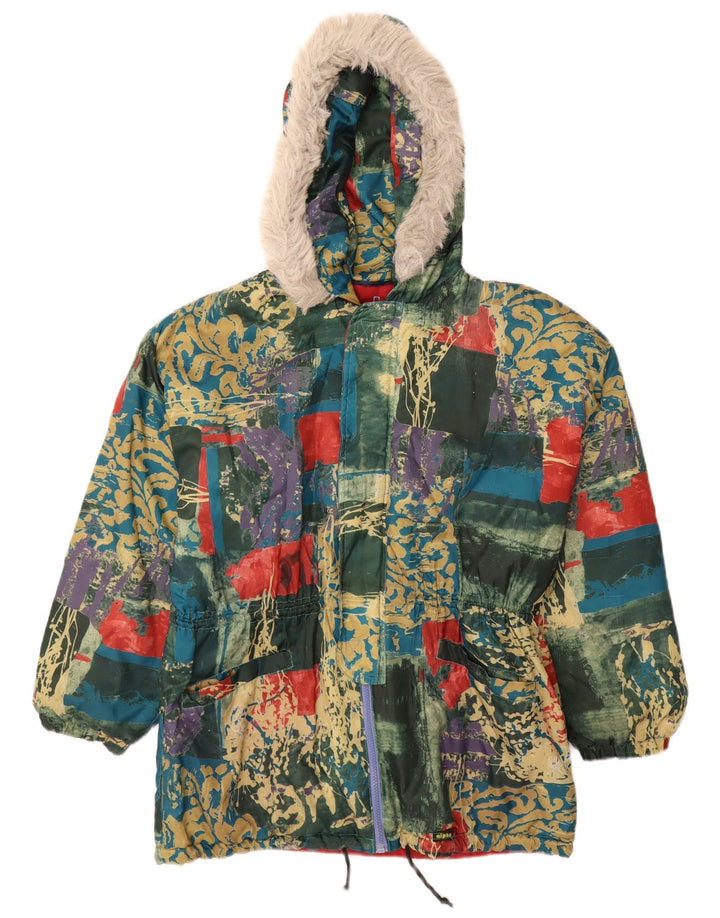 Vintage muška vjetrovka s kapuljačom UK 38 srednje zelena patchwork poliester