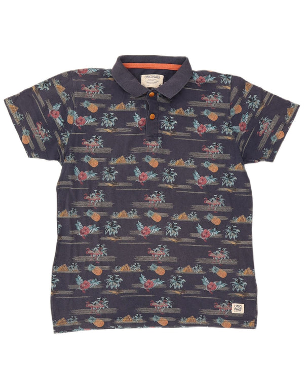 Jack & Jones Mens Polo Shirt Large Navy Blue Floral Cotton