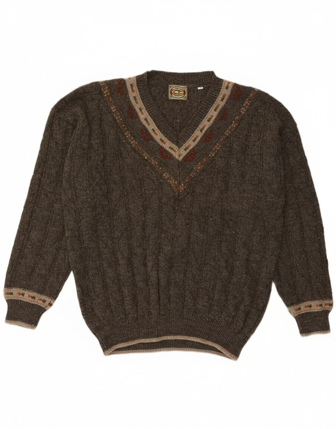 Noba 1950 Muški džemper s V-izrezom IT 52 Veliki kaki geometrijski vuneni