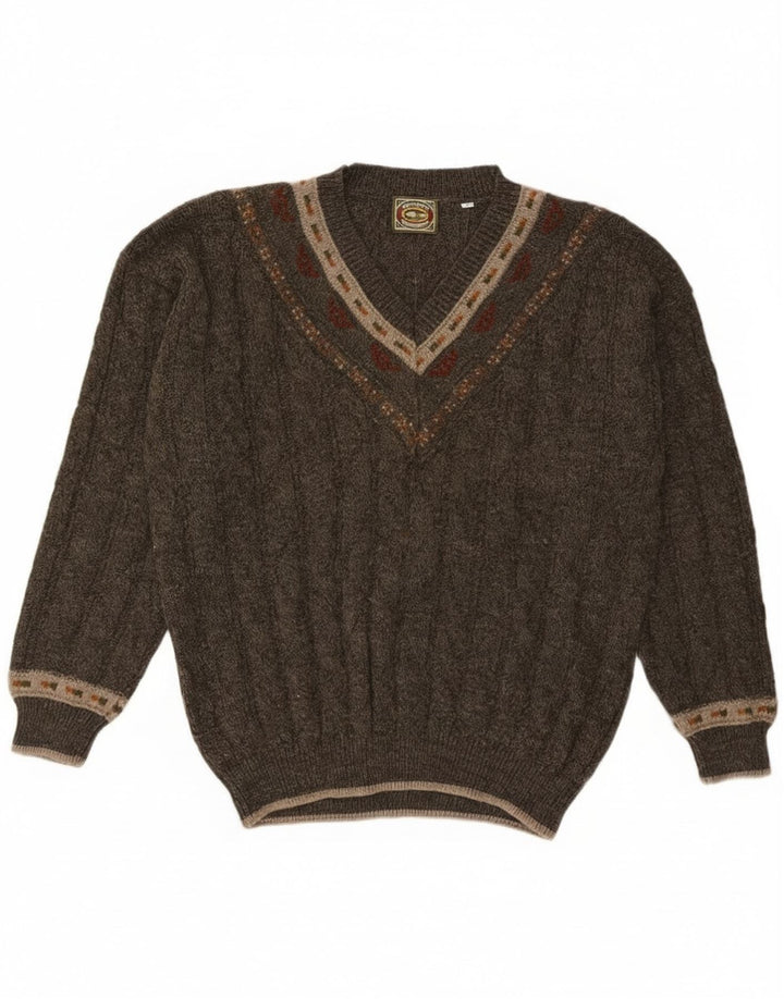 Noba 1950 Muški džemper s V-izrezom IT 52 Veliki kaki geometrijski vuneni