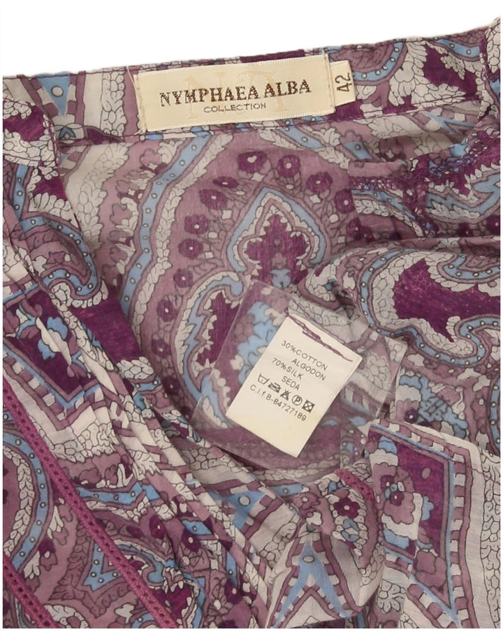 Nymphaea Alba Ženska majica s tunikom dugih rukava IT 42 Srednje ljubičasta svilena paisley boja