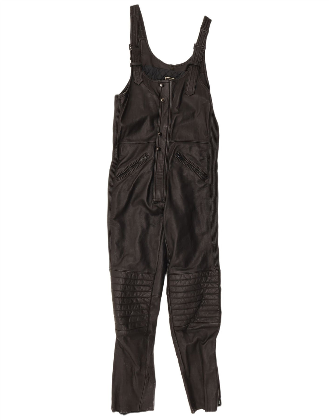 VINTAGE ženski kožni kombinezon bez rukava UK 12 Srednja crna koža