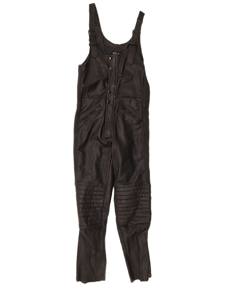 VINTAGE ženski kožni kombinezon bez rukava UK 12 Srednja crna koža